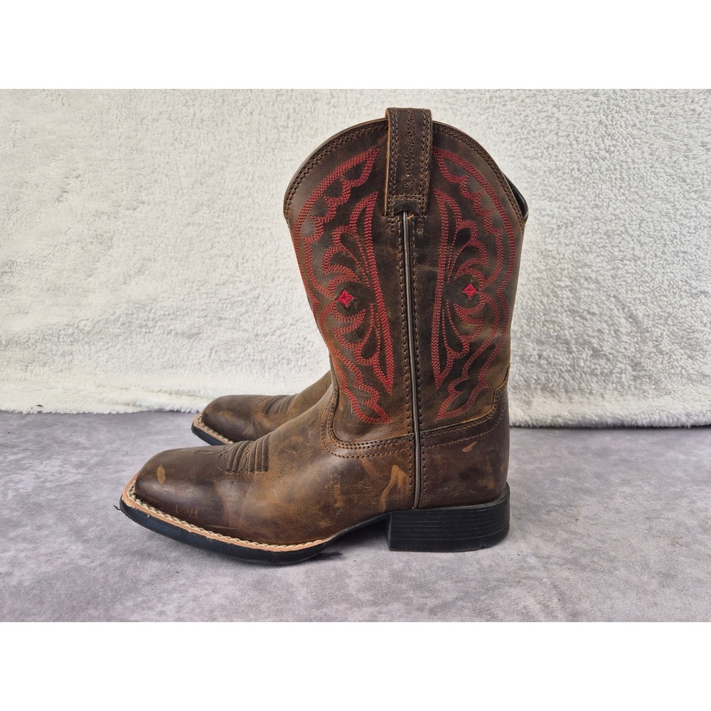 Ariat Kids Brown Leather Western Cowboy Boots Red Stitching 10004853 Size 1